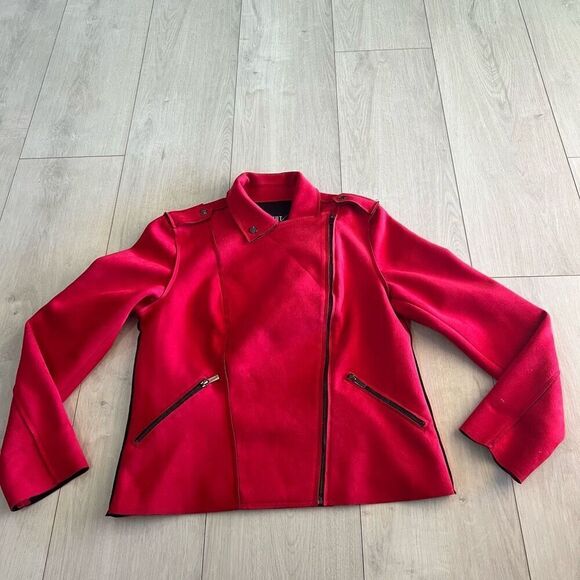 KUT FROM THE KLOTH Size Large  Red Faux Suede Drape Moto Jacket Women's - Picture 1 of 9